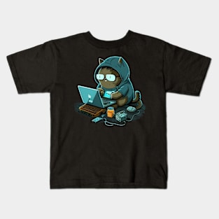 Cat playing computer Kids T-Shirt